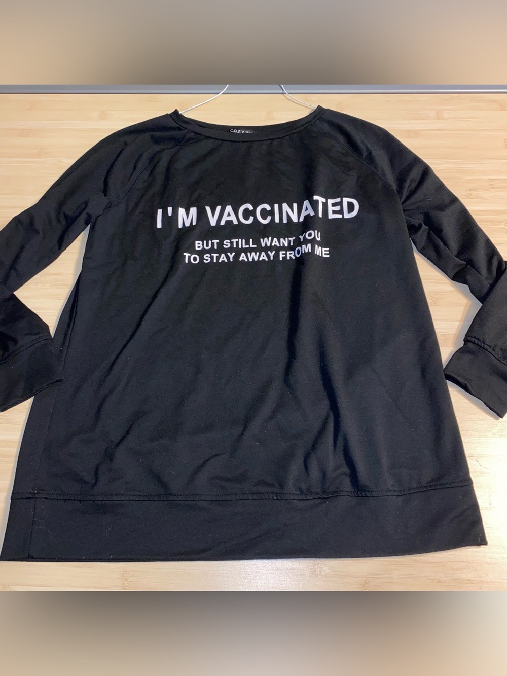 C.O.Z.Y Vaccinated Stay Away 3/4 Shirt Women’s Size Small Pullover Black